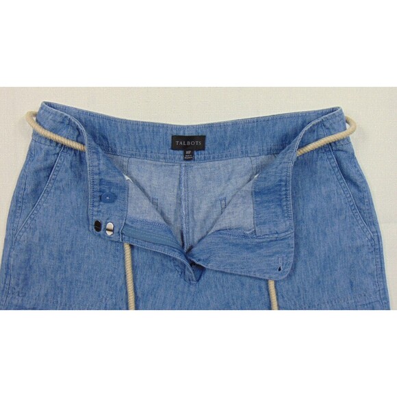 Talbots Capri Pants Womens 10P Blue Nautical Linen Comfort Wide Leg Rope Belt 10 - Picture 4 of 9